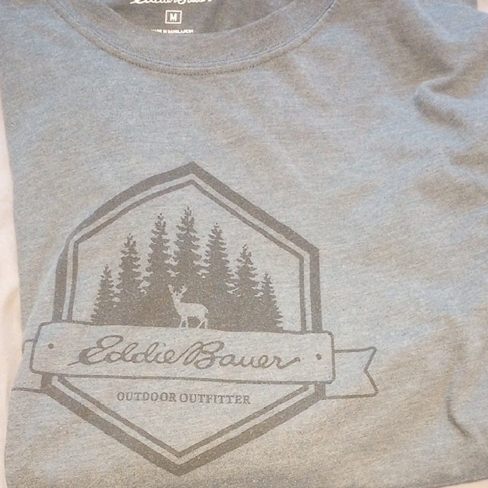 Eddie Bauer Heather Blue Graphic Long Sleeve Tee